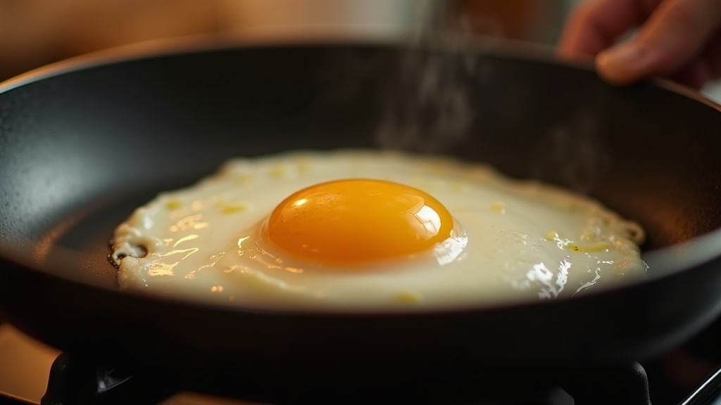 Eggs cooking in a HexClad hybrid pan
